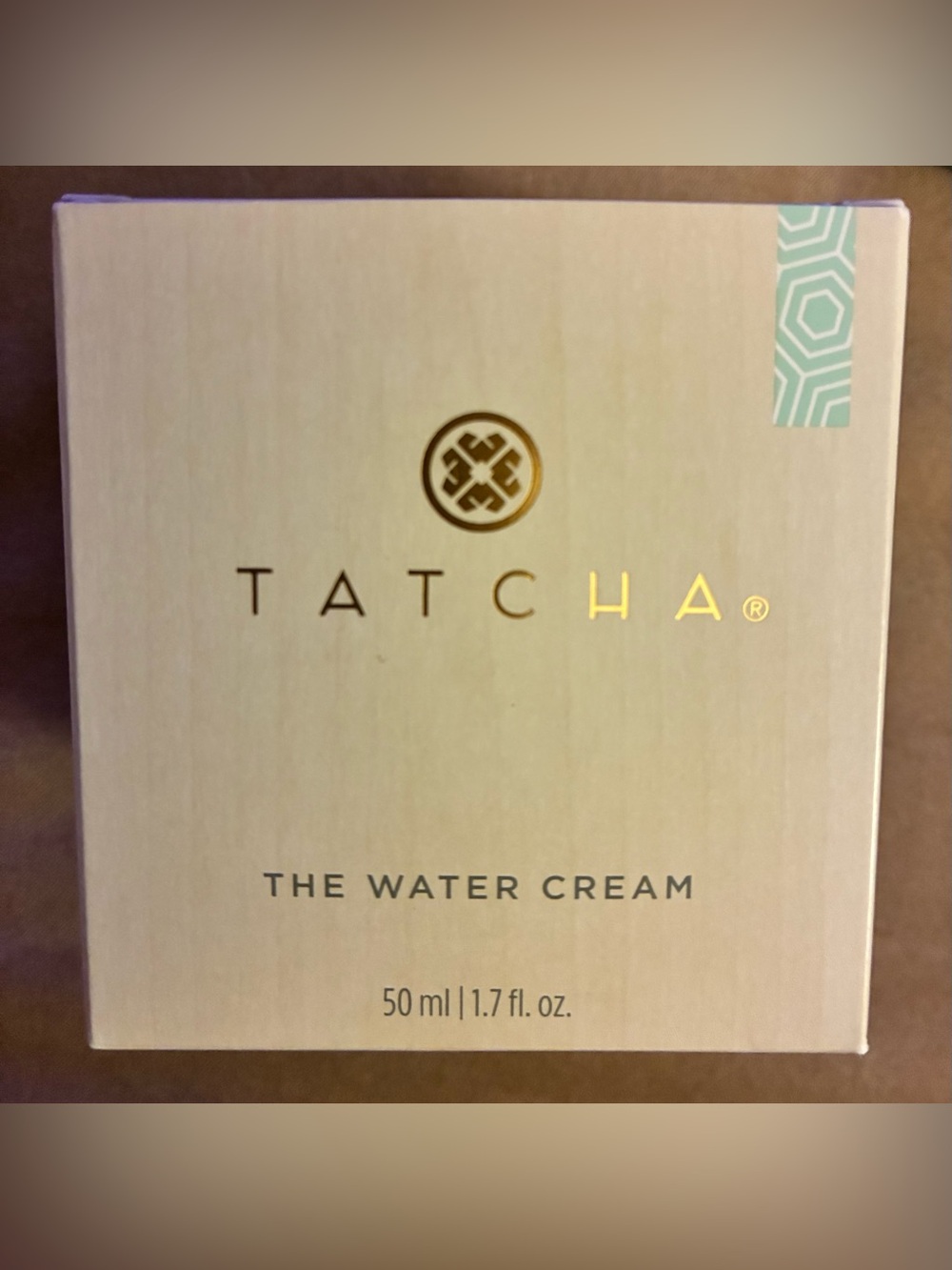 Tatcha Water Cream Jar in Cream and Gold Accents